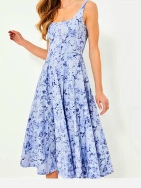 STAUD Wells Toile Midi Dress Blue Size 4